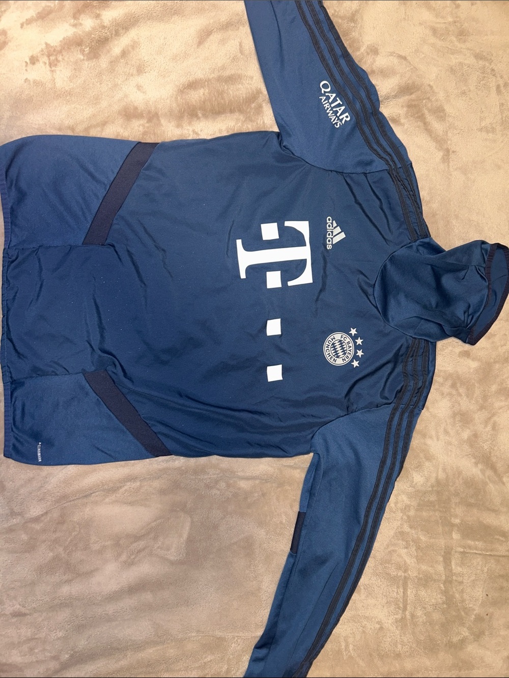 FC Bayern Munchen Adidas Climawarm Training Top Navy Telekom Qatar Airways